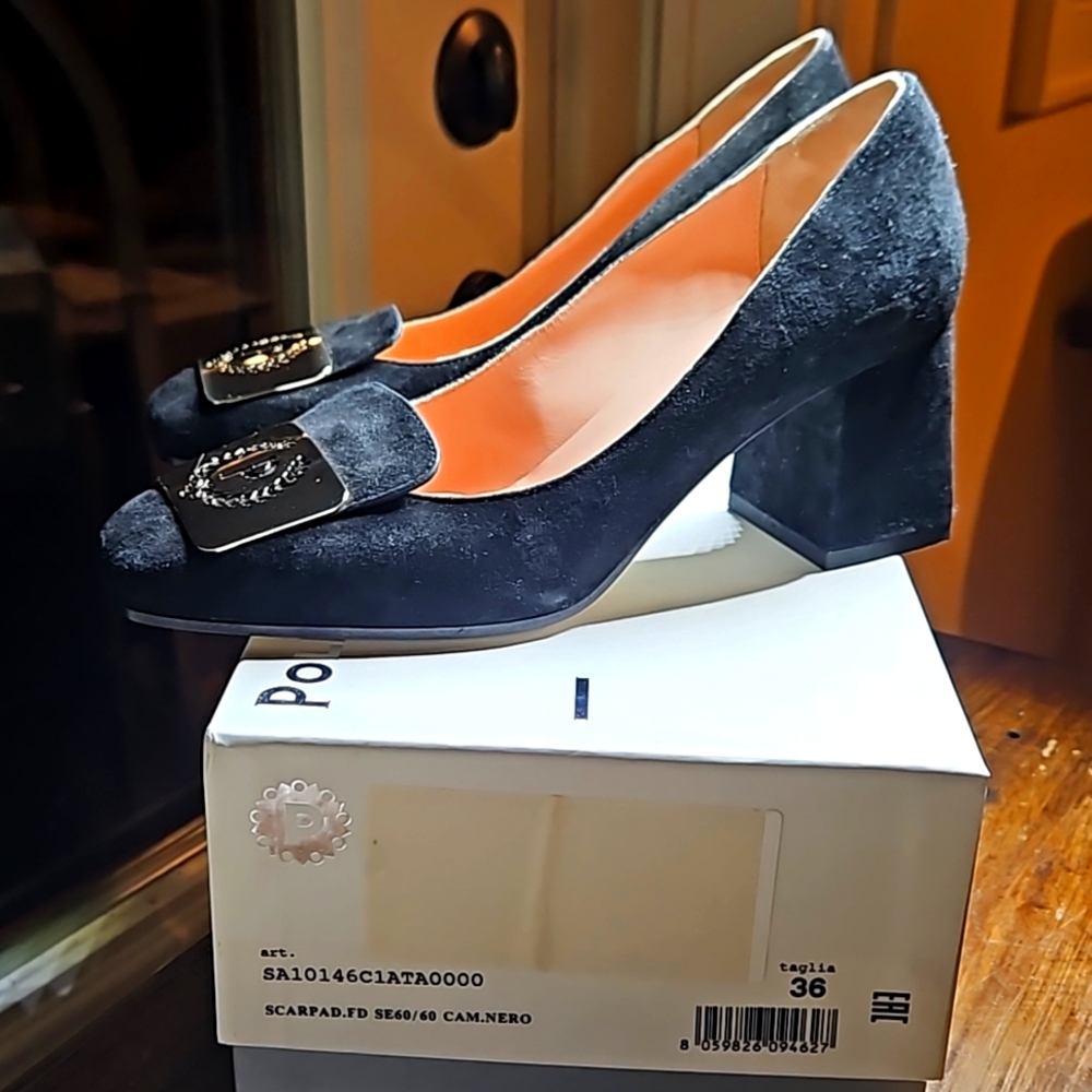 New Pollini Womens Slip-on, 2.5 in heel, black suede, EU size 36 (US size 6)